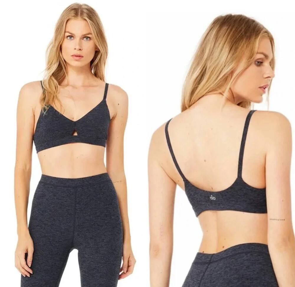 Alo Womens Dark Heather Grey Alosoft Lounge Sports Bra Size S
